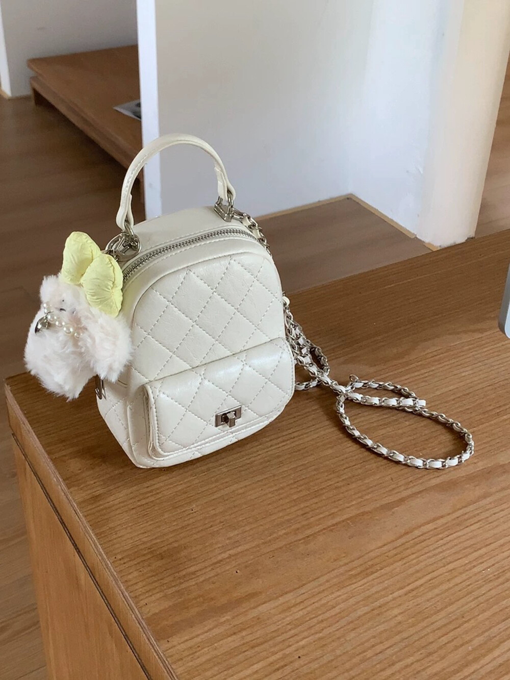 ANNA AMMONS Elegant Quilted Mini Backpack - Classic Chain Strap Shoulder Bag - ANNA AMMONS