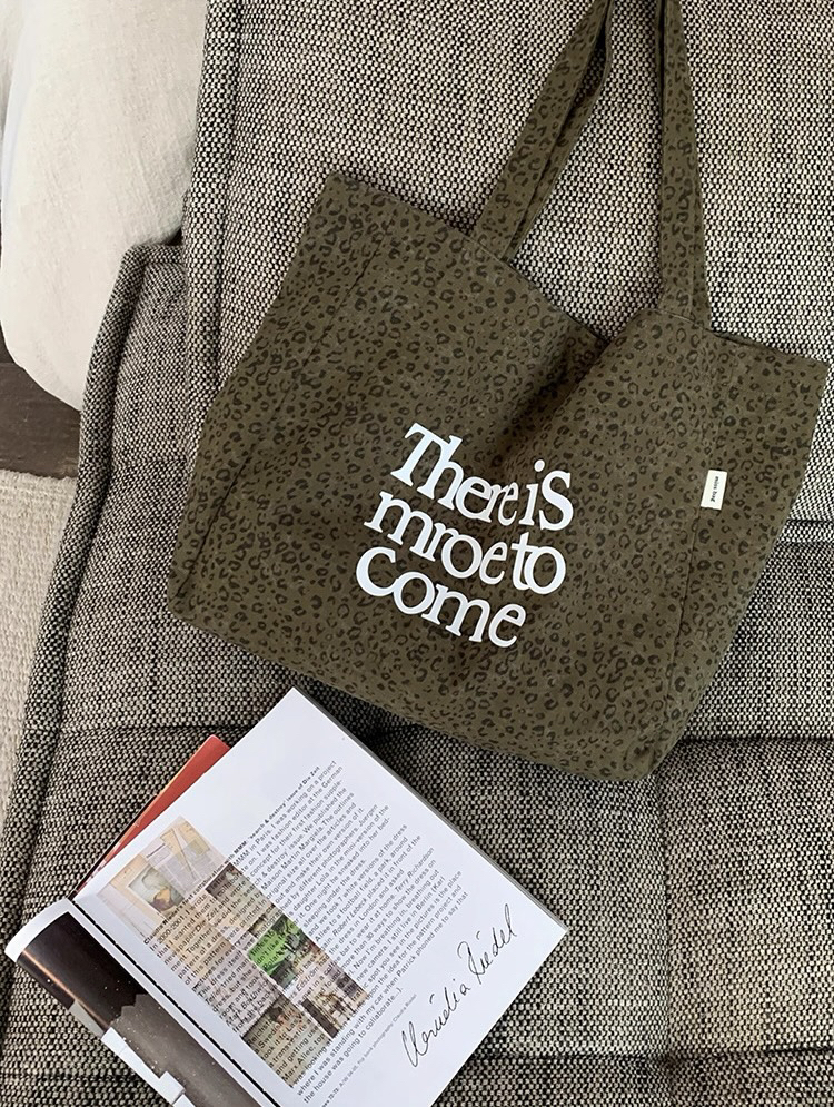 ANNA AMMONS Retro Dark Green Leopard Canvas Tote - Oversized Slouchy Shoulder Bag - ANNA AMMONS